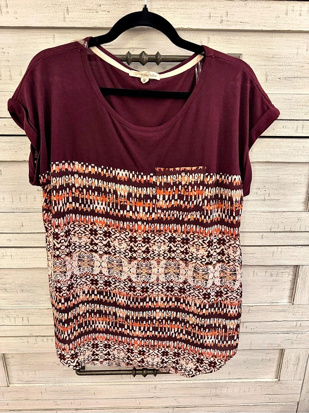 Rewind Short Sleeve Geometric Top XL Like New